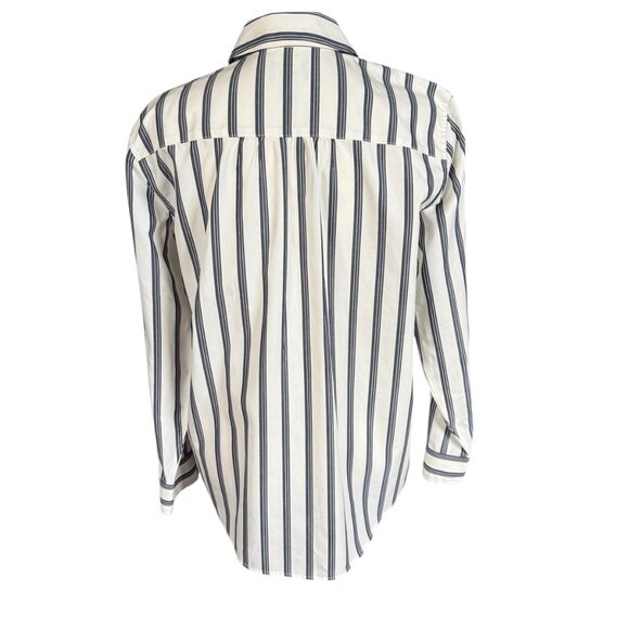 Lands' End Petite XSP 2-4 no iron blue and cream striped button down shirt - Picture 3 of 8